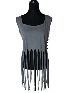 ELFARROW Grey Sleeveless Long Fringe Crop Top Side Button Detail Size Small